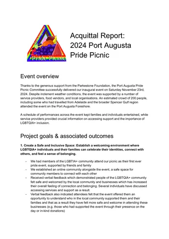 Cover of the Port Augusta Pride Picnic report