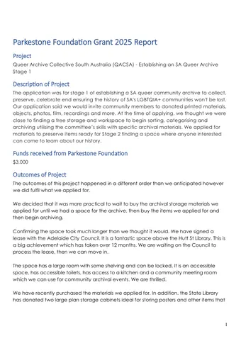 Cover of the Establishing a South Australian queer archive report